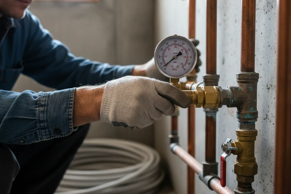 Pressure testing a repaired line during Water Line Repair in Exeter